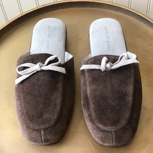 PATRICIA GREEN SUEDE MULE SLIPPERS | PADDED FOOTBED | BOW ACCENT | SIZE: 6 | EUC - Picture 2 of 9
